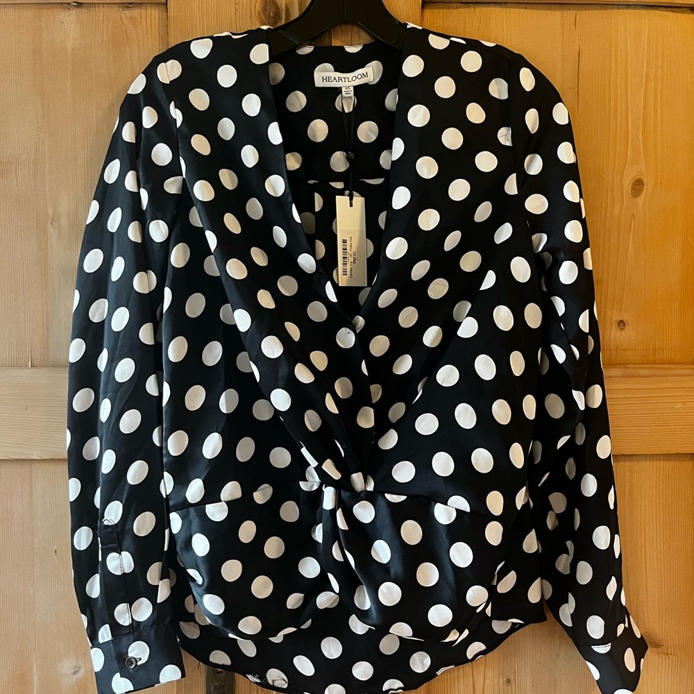 NWT Wrap Blouse in Black and White Polka Dot - XS